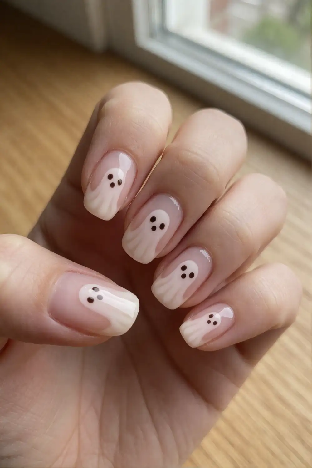 Ghosts Peeking from Pink Nail Tips