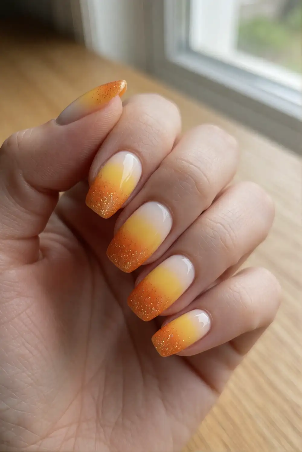 Glitter-Tipped Candy Corn Nails