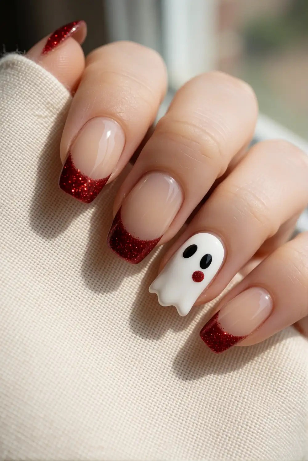Glittering Red Tips With a White Ghost