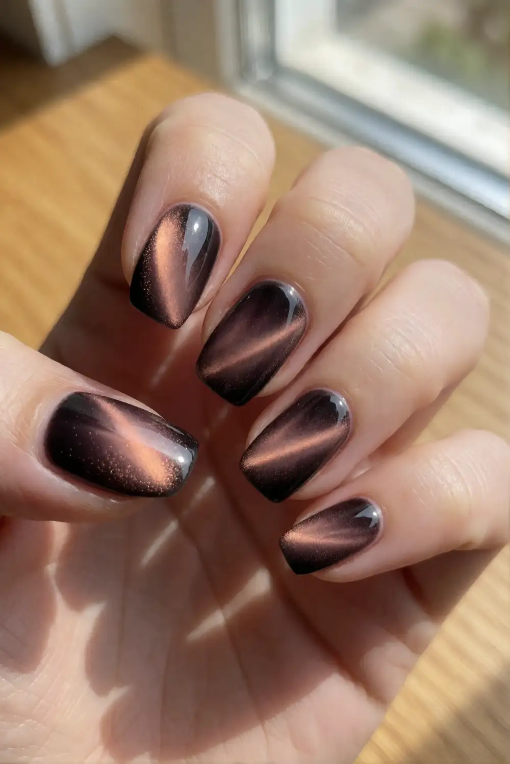 Glossy Black Cat-Eye Nails