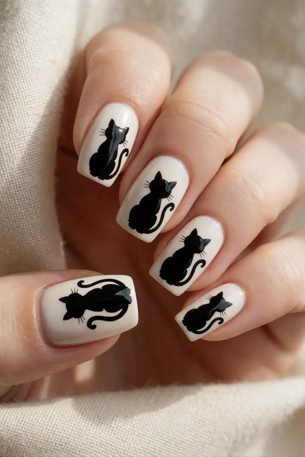 Glossy Black Cat Silhouettes on Cream