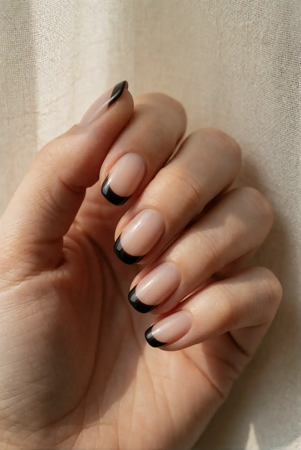 Glossy Black French Tips