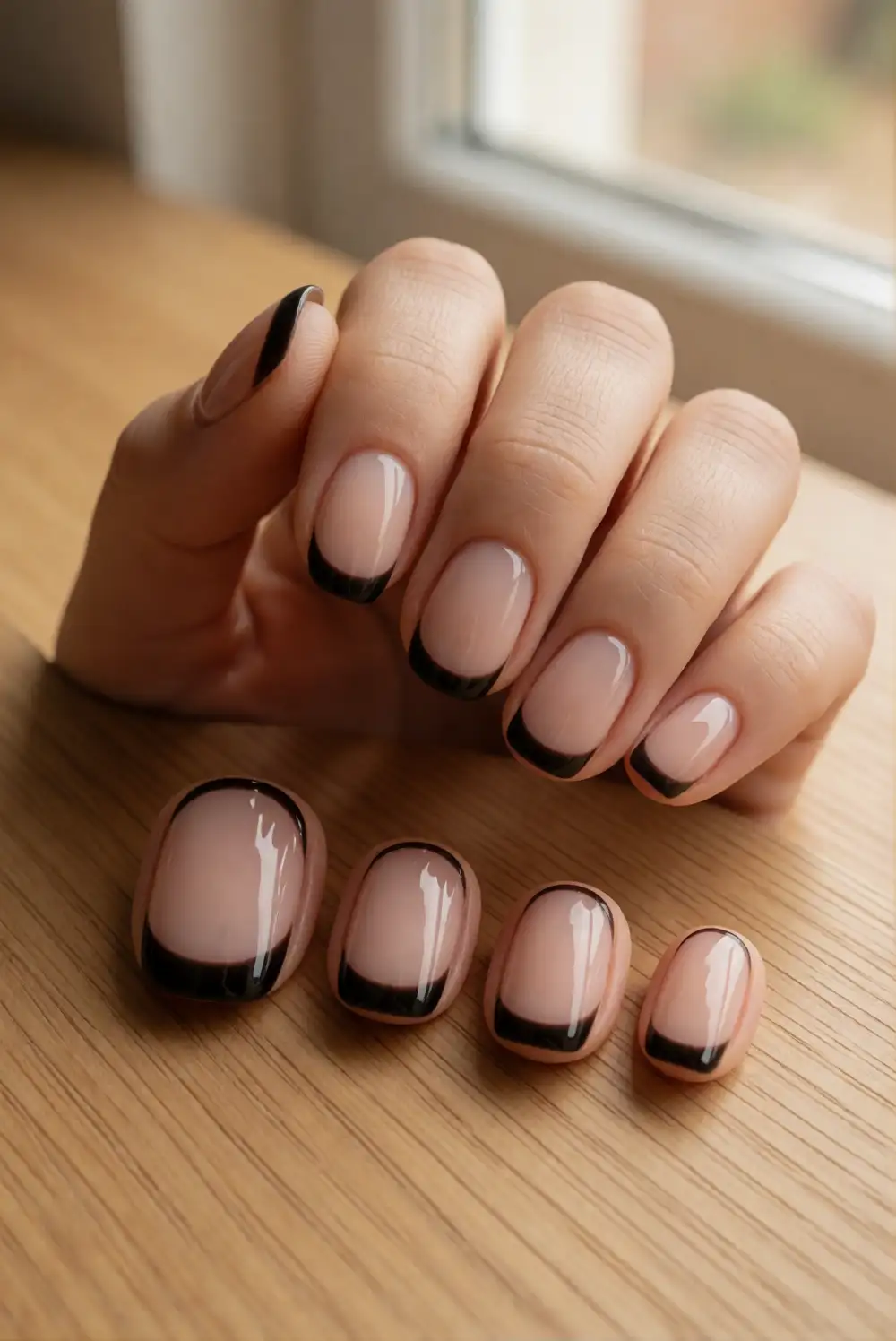 Glossy Black Micro French Tips