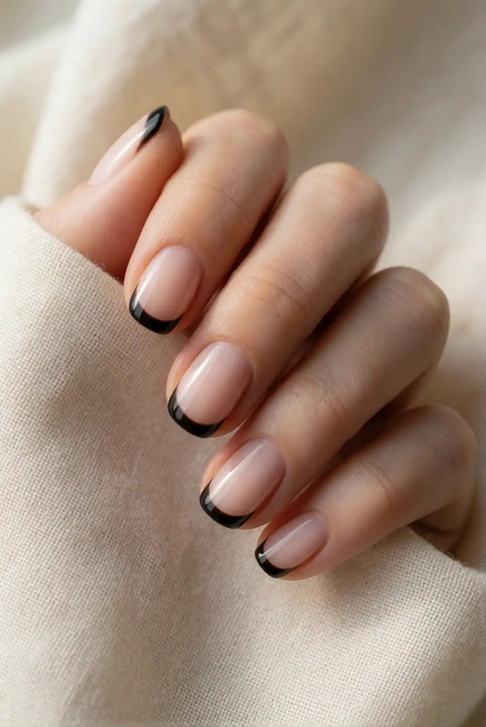 Glossy Black Micro French Tips
