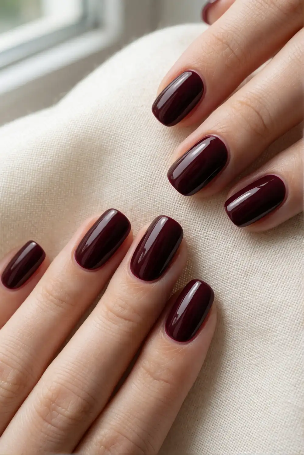 Glossy Deep Burgundy Nails