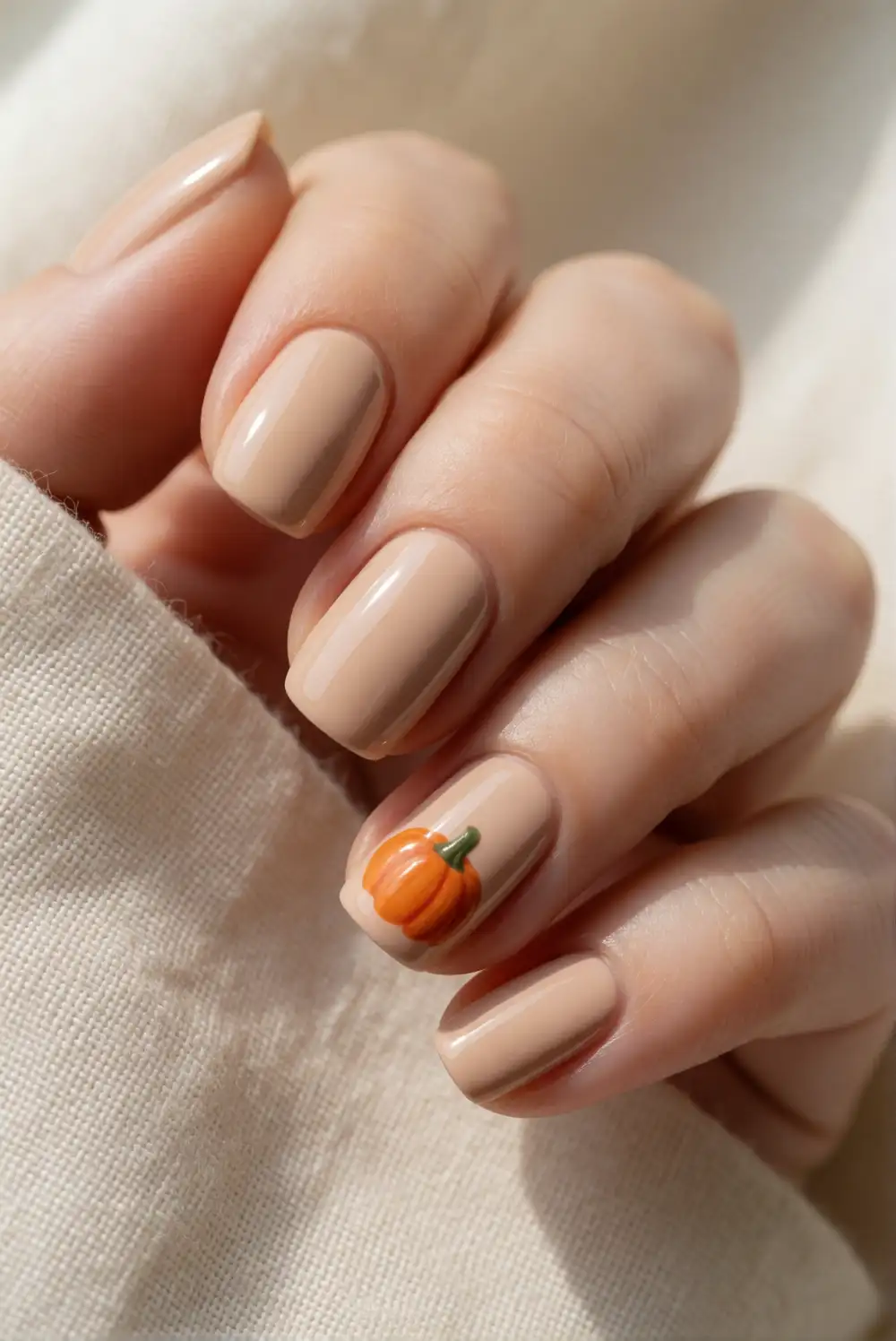 Glossy Pumpkin Accent Nails