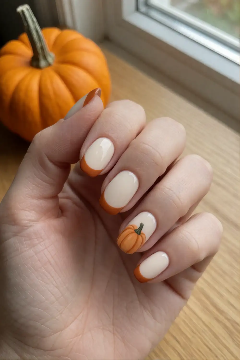 Glossy Pumpkin French Tips