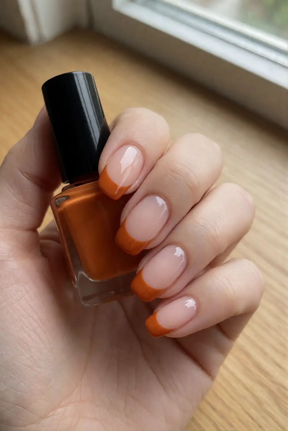 Glossy Pumpkin Orange French Tips