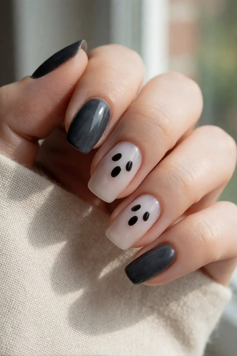 Glow Effect Ghost Face Nail Art