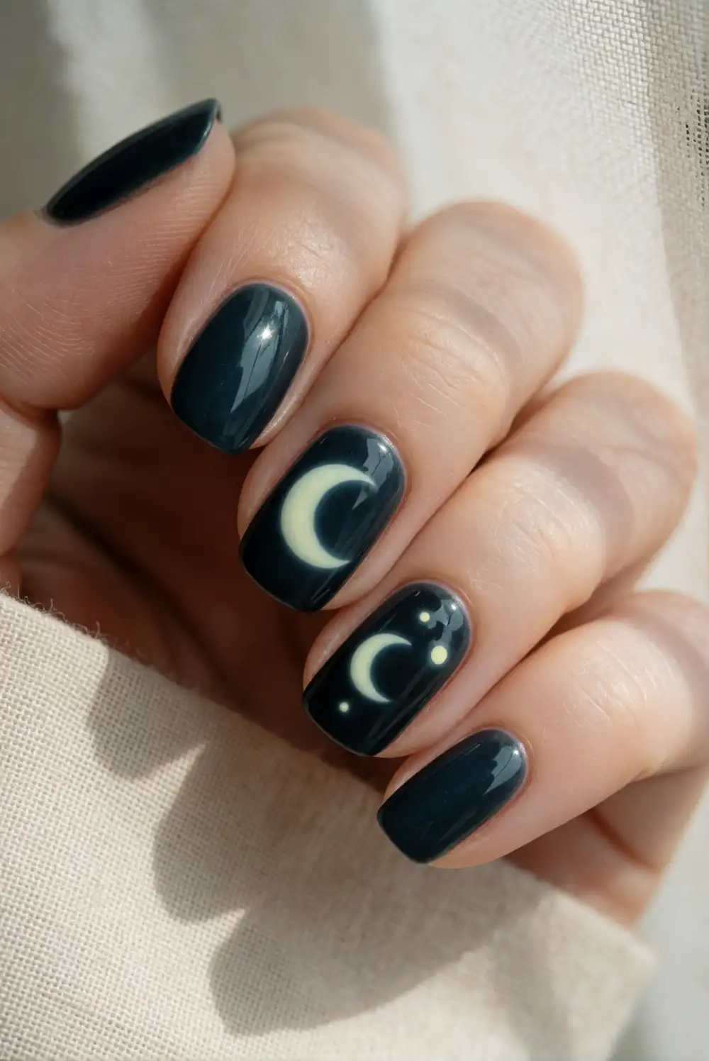 Glow-in-the-Dark Crescent Moon Nails