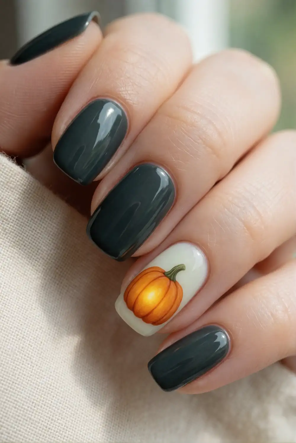 Glowing Pumpkin Accent Nails