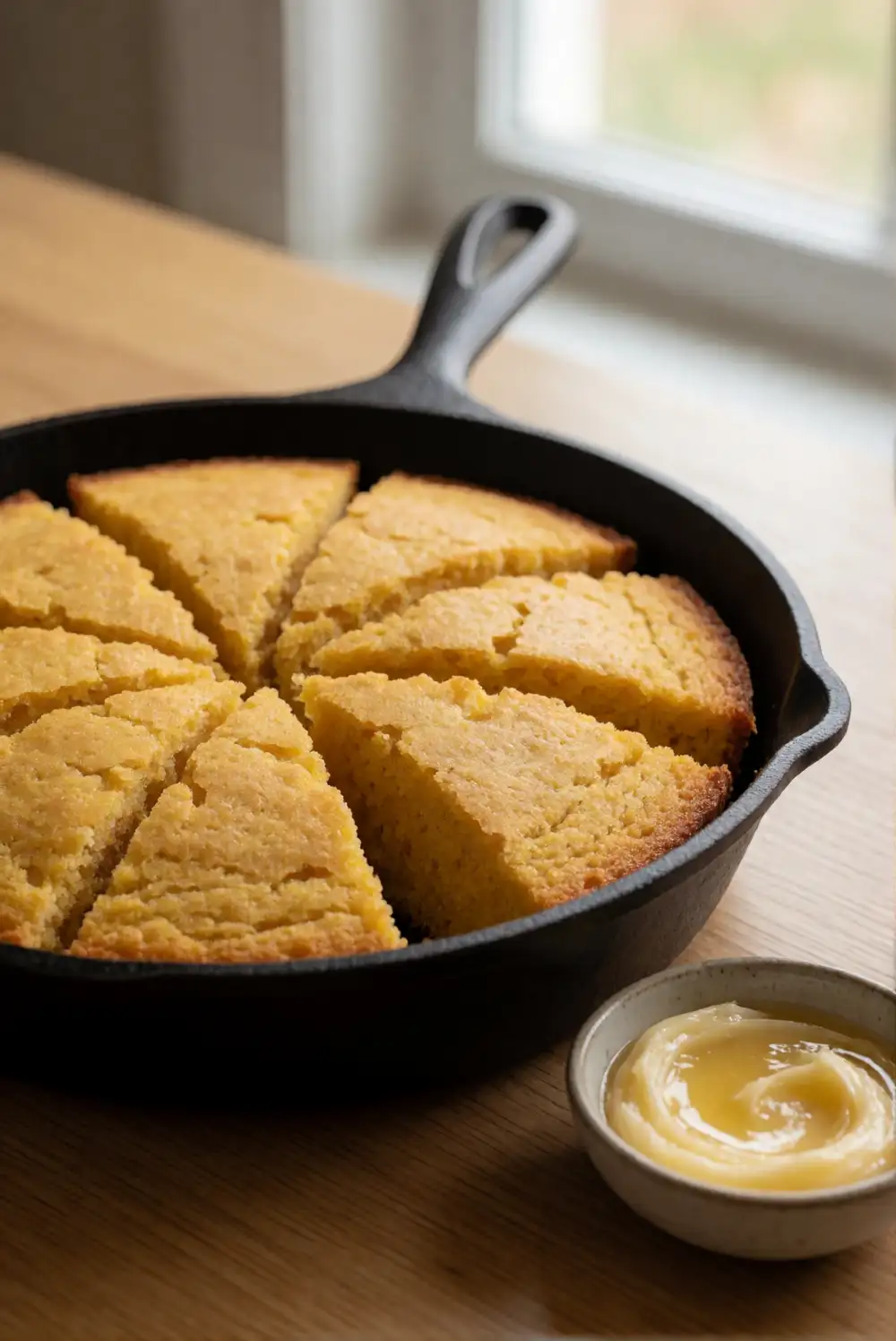 Golden Skillet Cornbread with Honey Butter