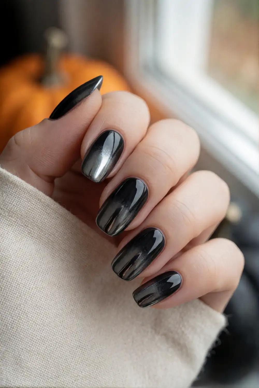 Gunmetal Ombré Chrome Nails