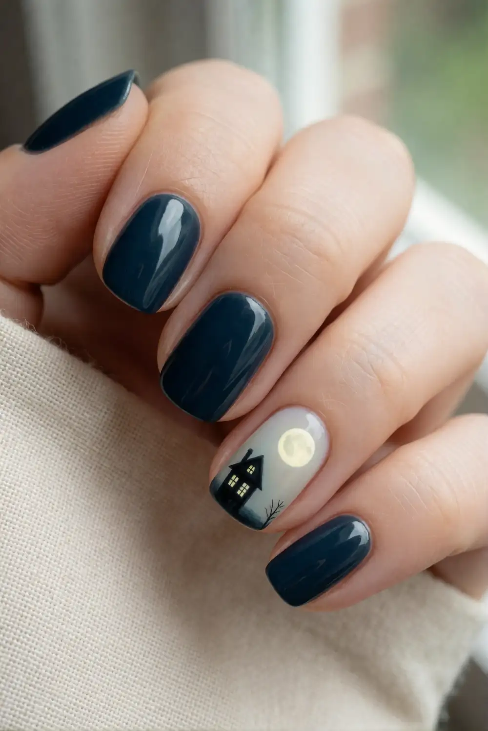 Haunted House Silhouette Nails