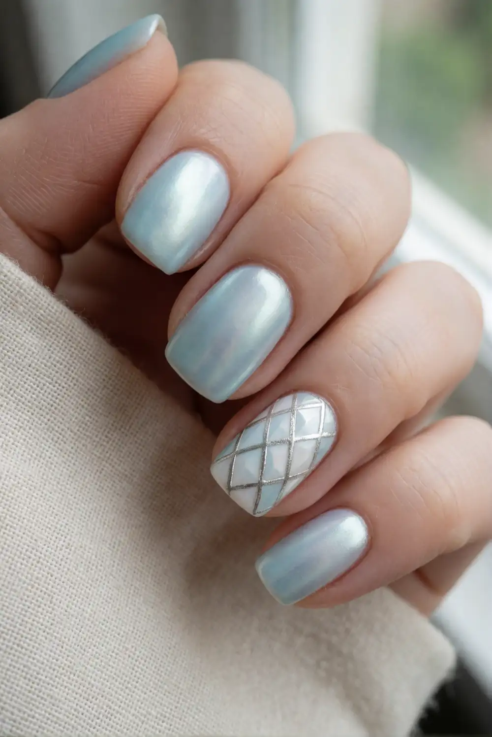 Icy Blue Crystal Accent Nails