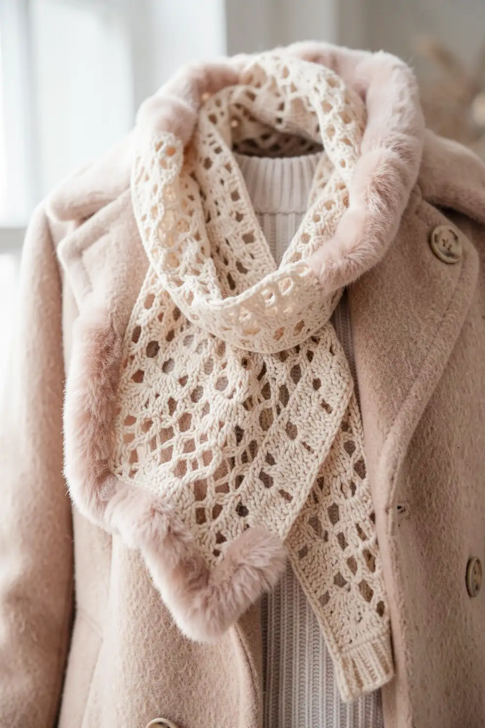 Lacy Scarf With Plush Border Detail