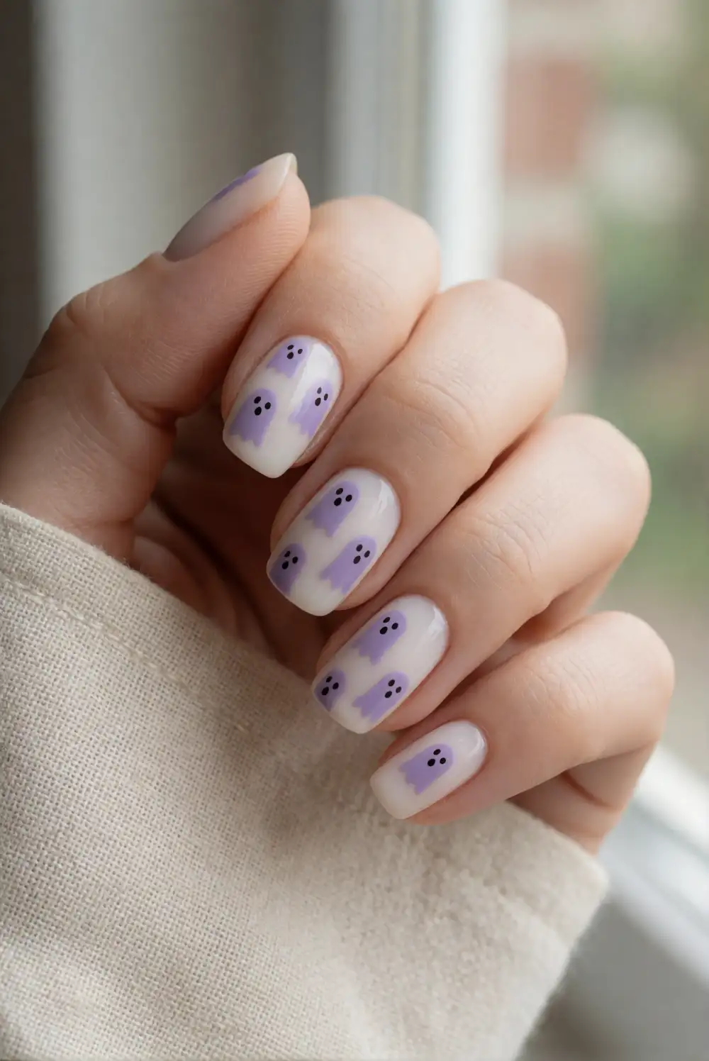 Lavender Ghosts on Milky White Nails