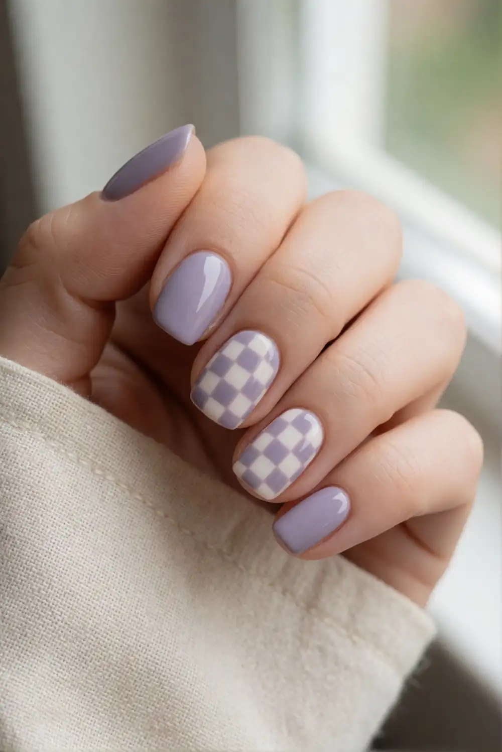 Lavender Pastel Checkerboard Nails