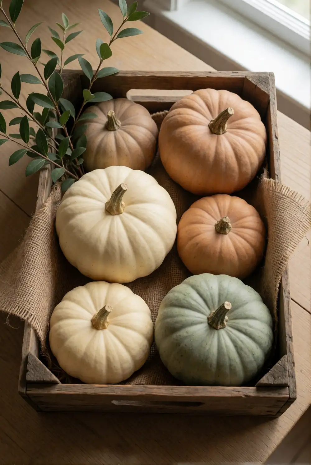 Layer Pumpkins in a Rustic Entryway Crate