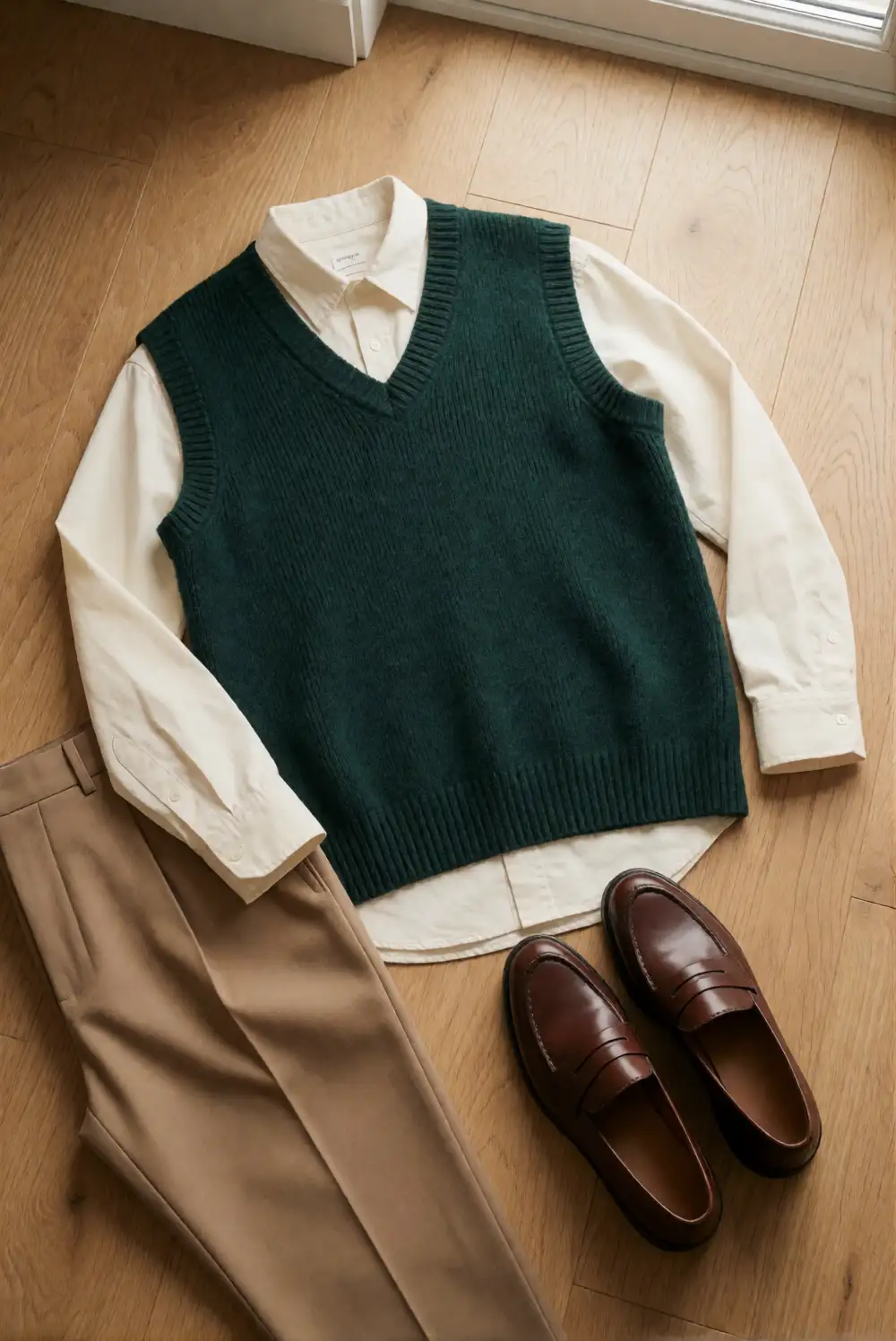 Layered Sweater Vest with Tailored Trousers