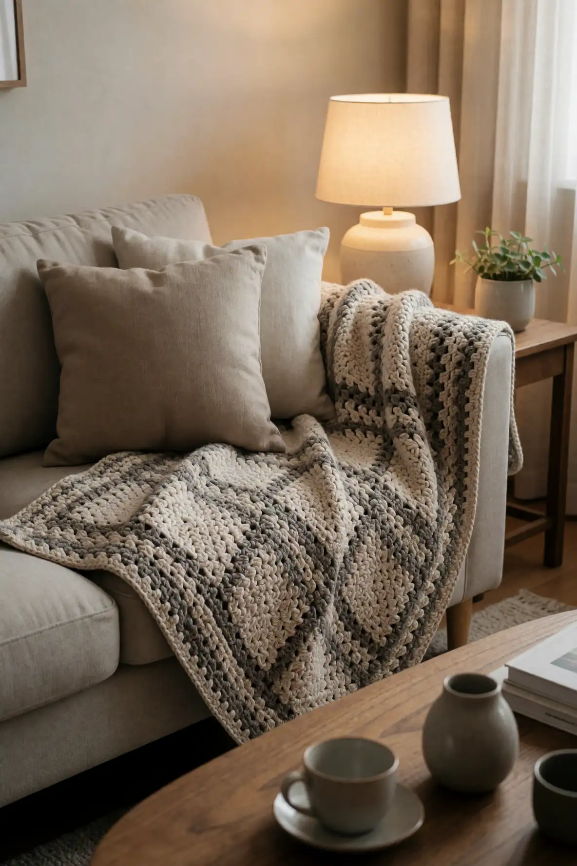 Layering Textured Crochet Across the Sofa
