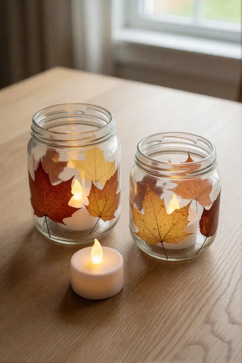 LED Lantern Jars with Autumn Leaf Details