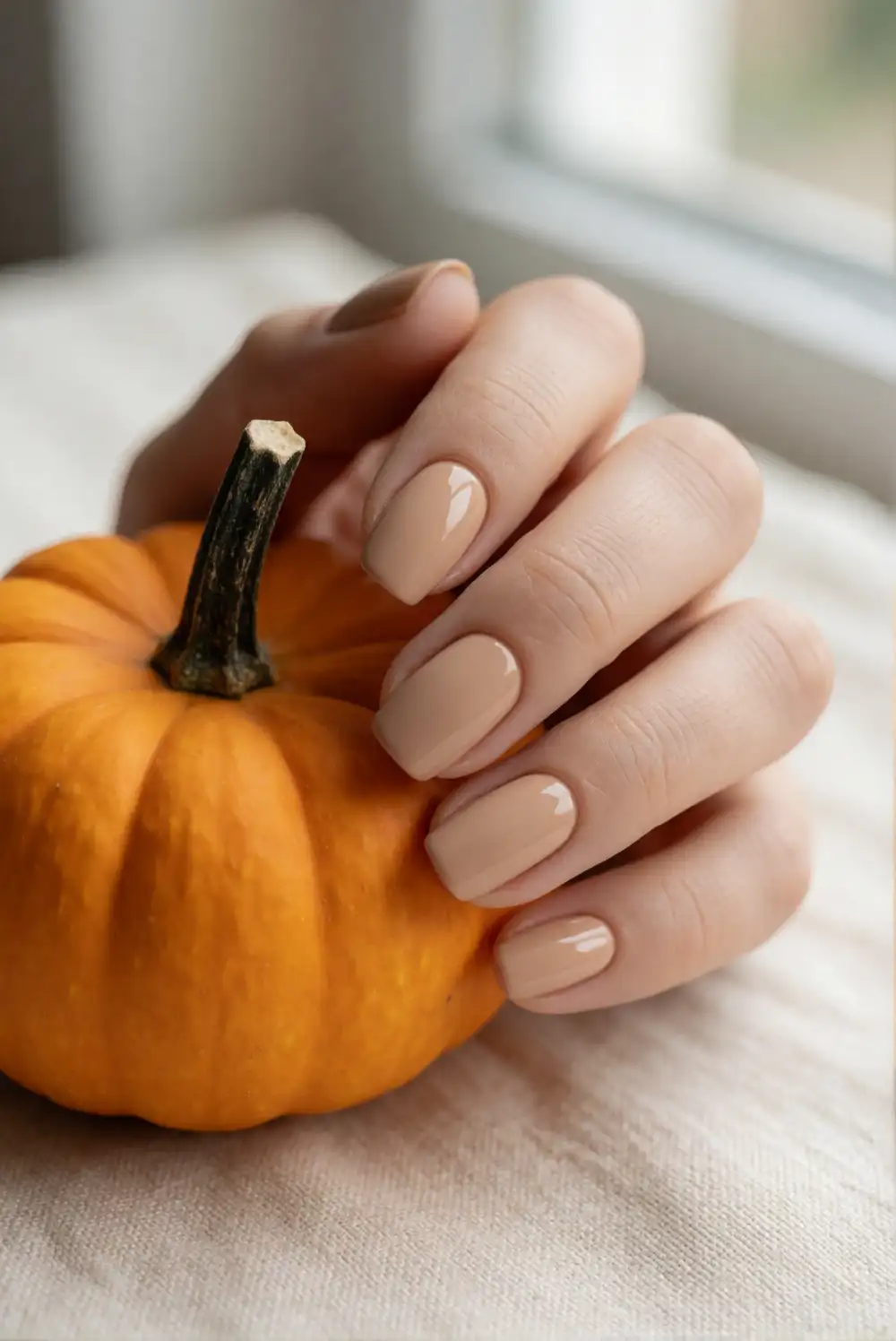 Little Pumpkin Accent on Warm Neutral Nails