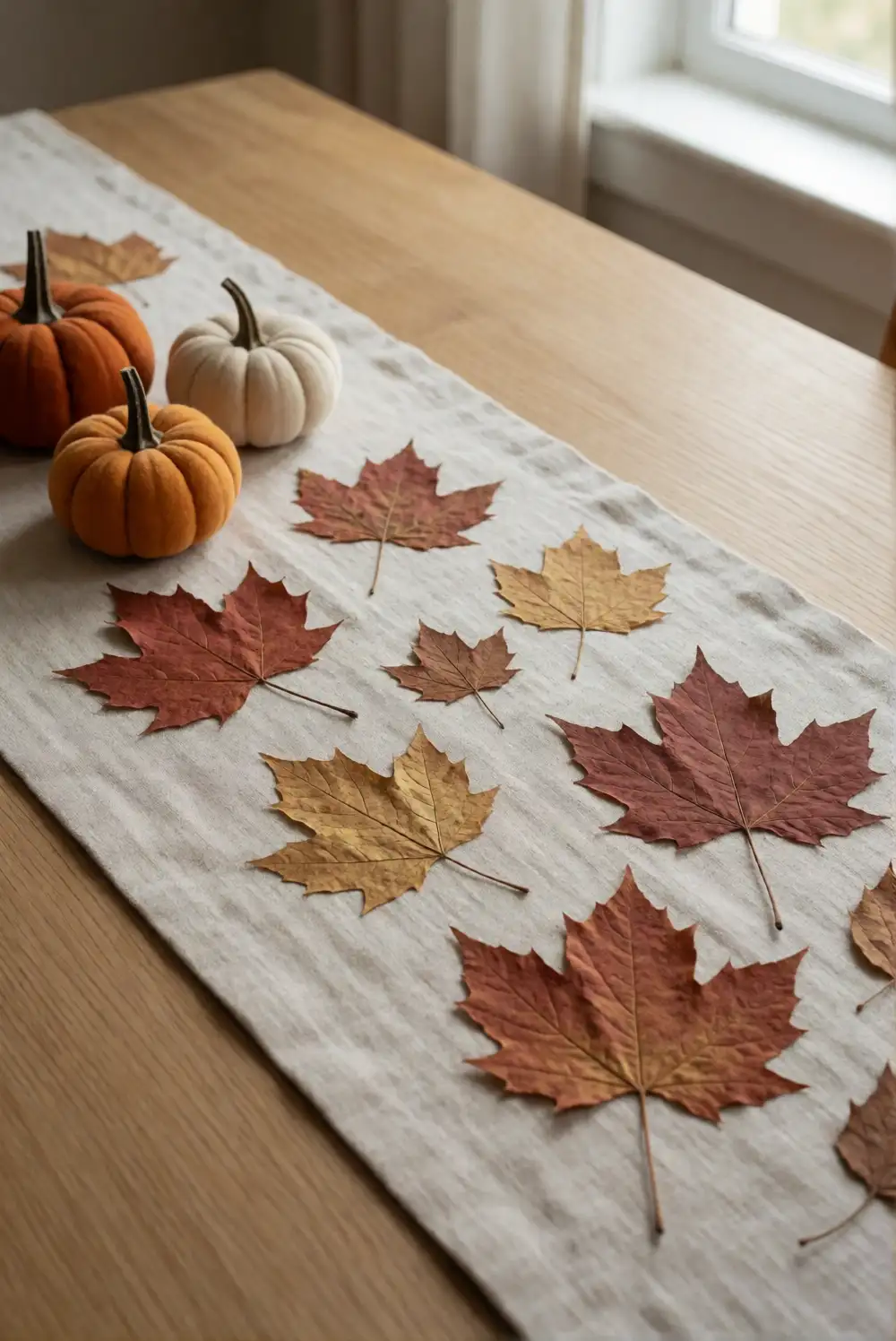 Make a Dried Leaf Pumpkin Table Runner