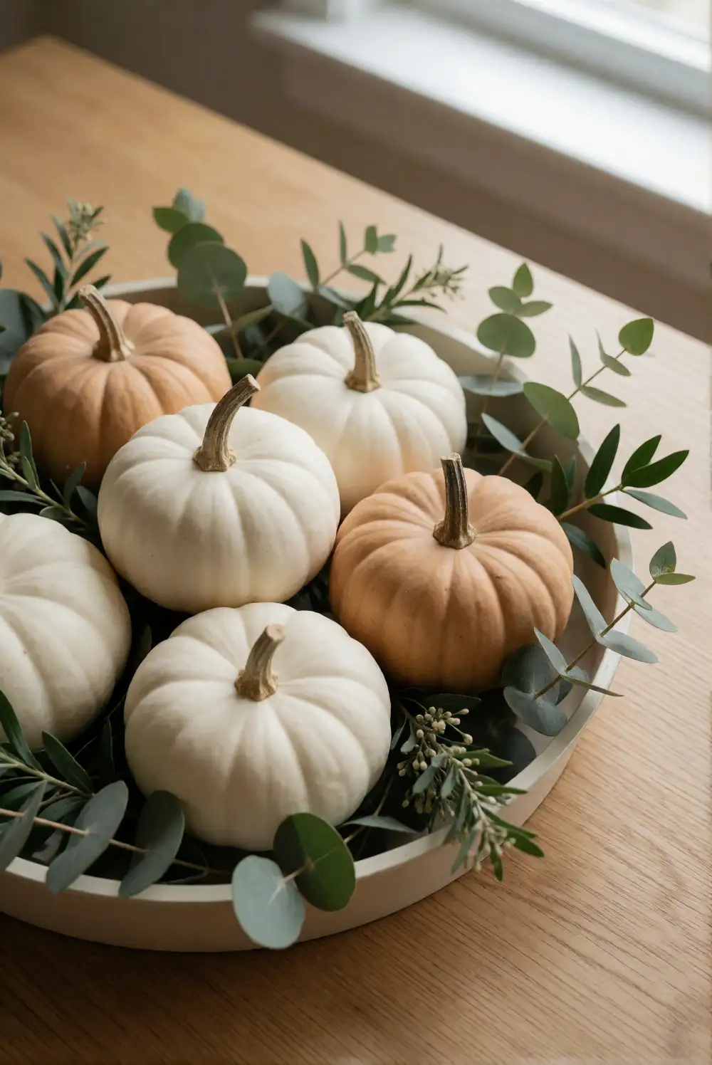 Make a Mini Pumpkin and Eucalyptus Centerpiece