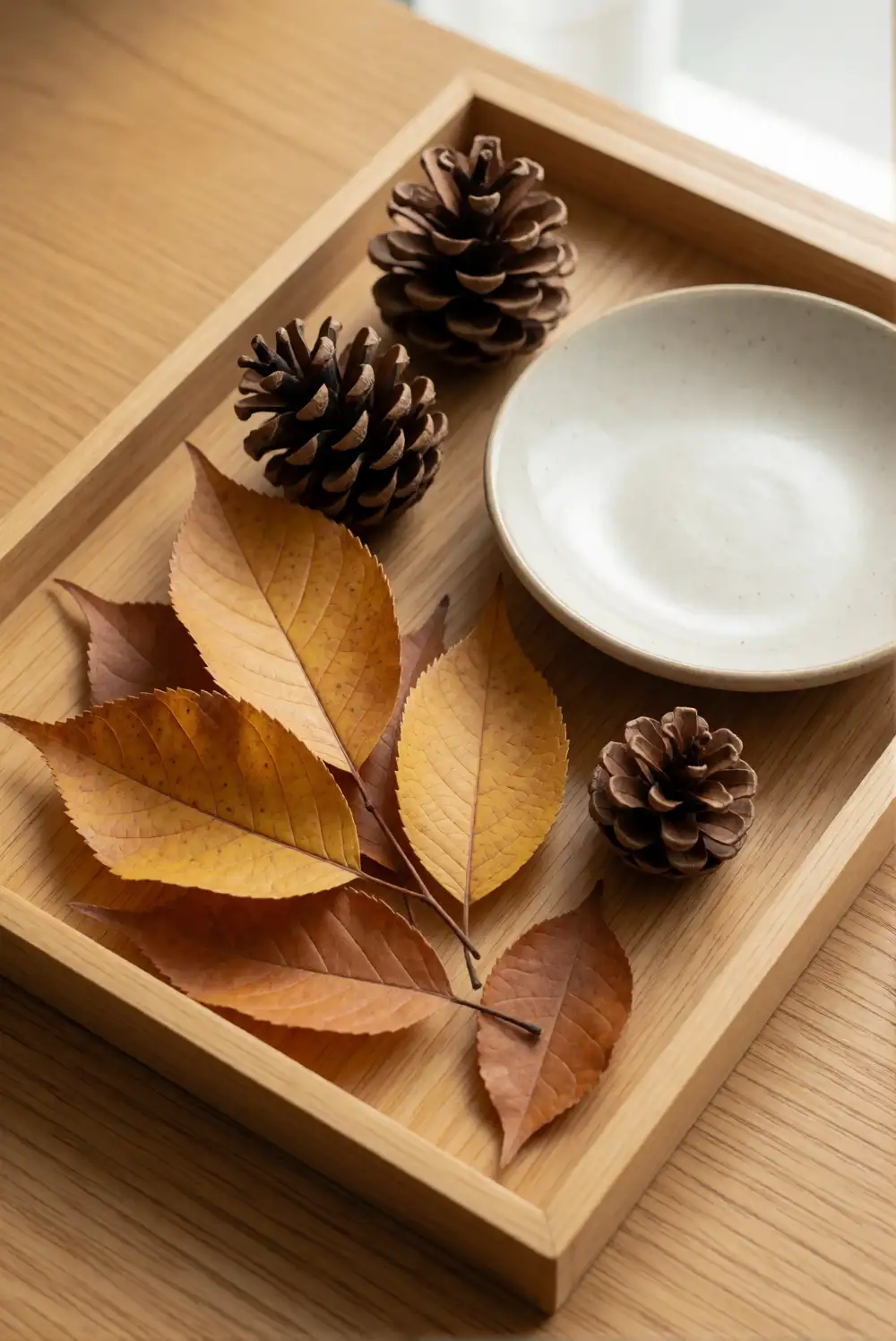 Make a Rustic Tray with Leaves and Pinecones