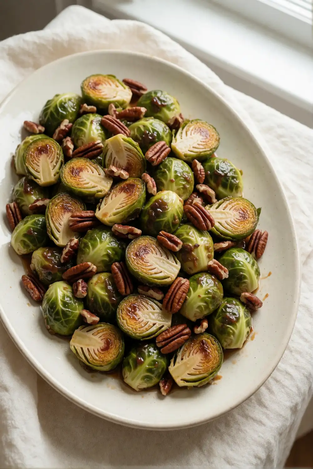 Maple Dijon Roasted Brussels Sprouts