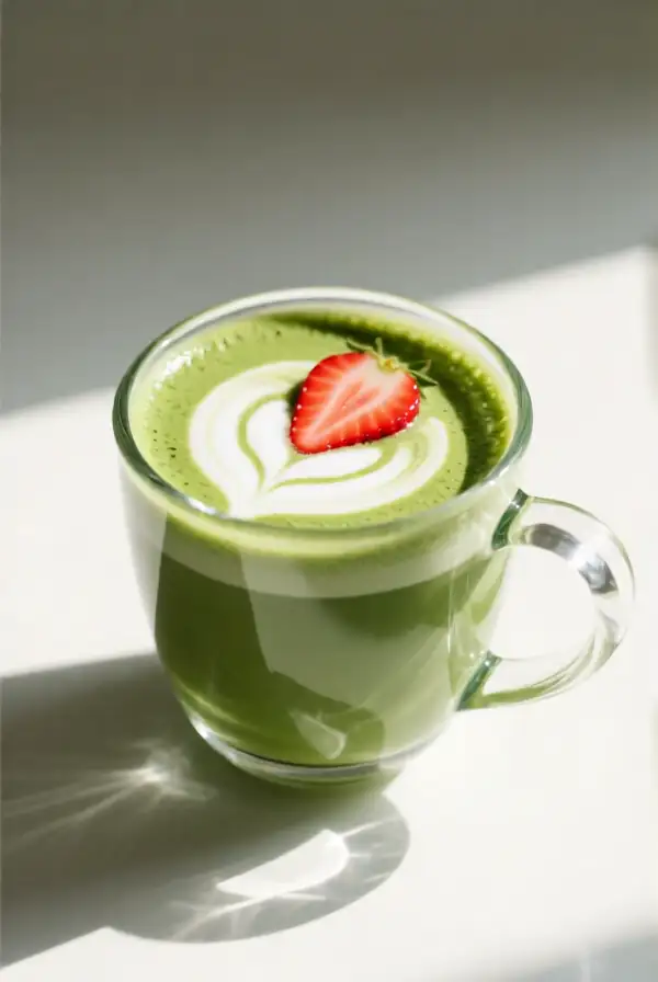 Matcha Latte with Strawberry Drizzle