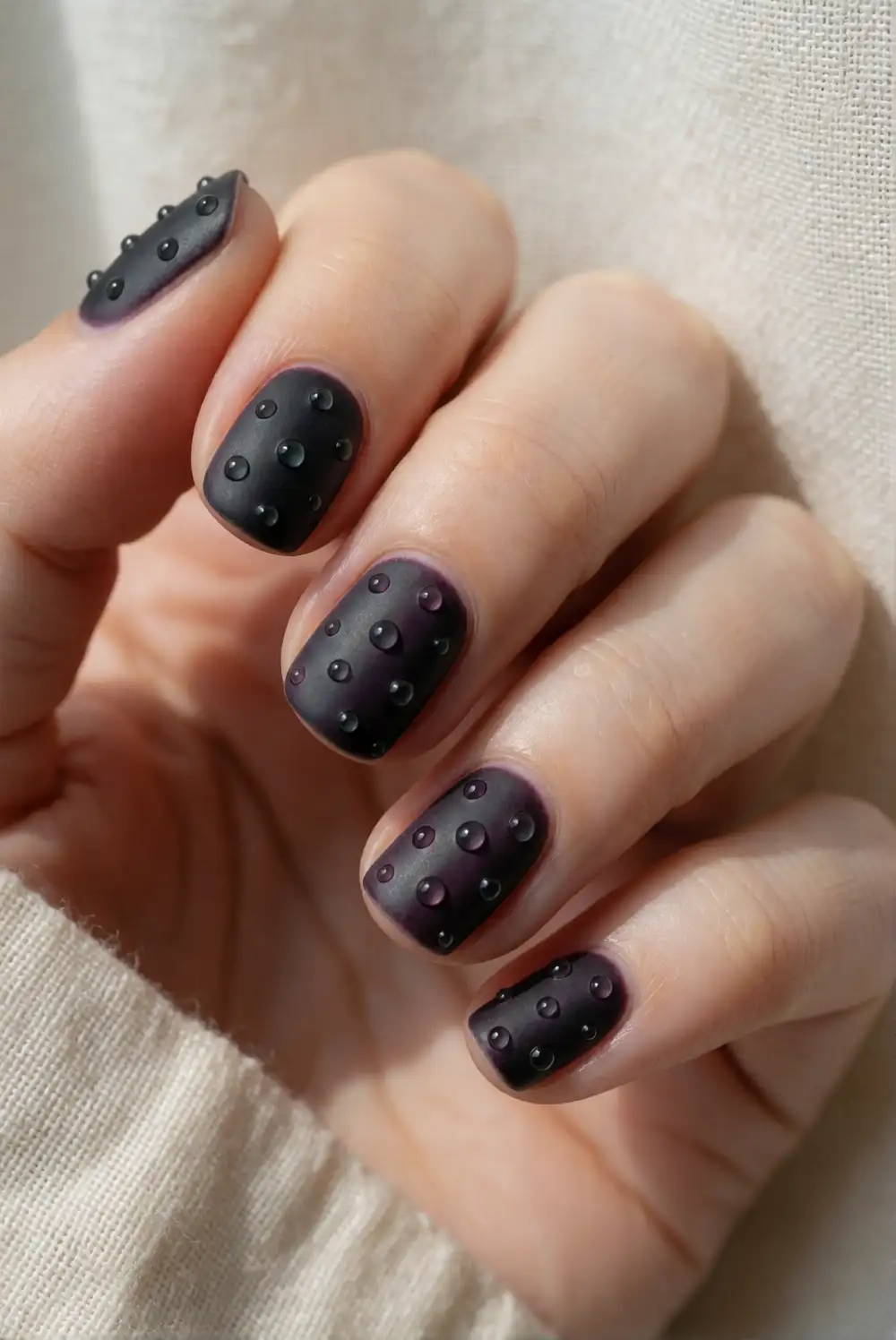 Matte Black Nails with Glossy Droplets