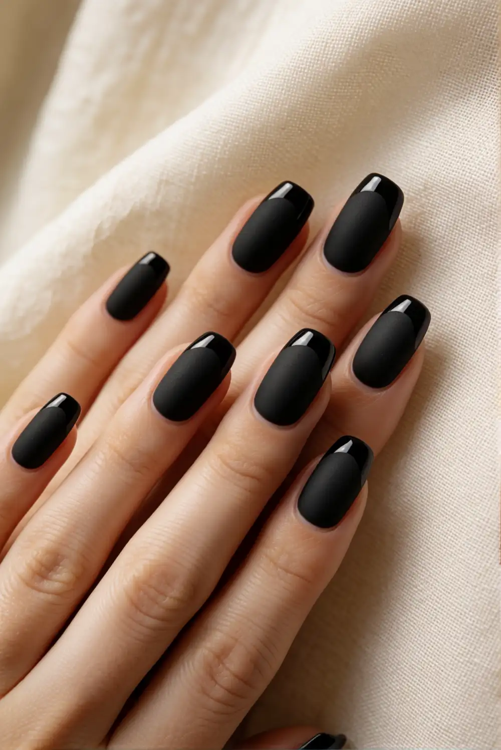 Matte Black Nails With Glossy Tips