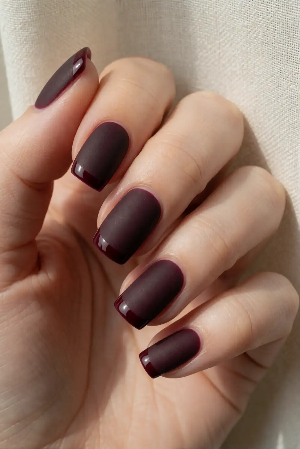 Matte Burgundy Nails with Glossy Tips
