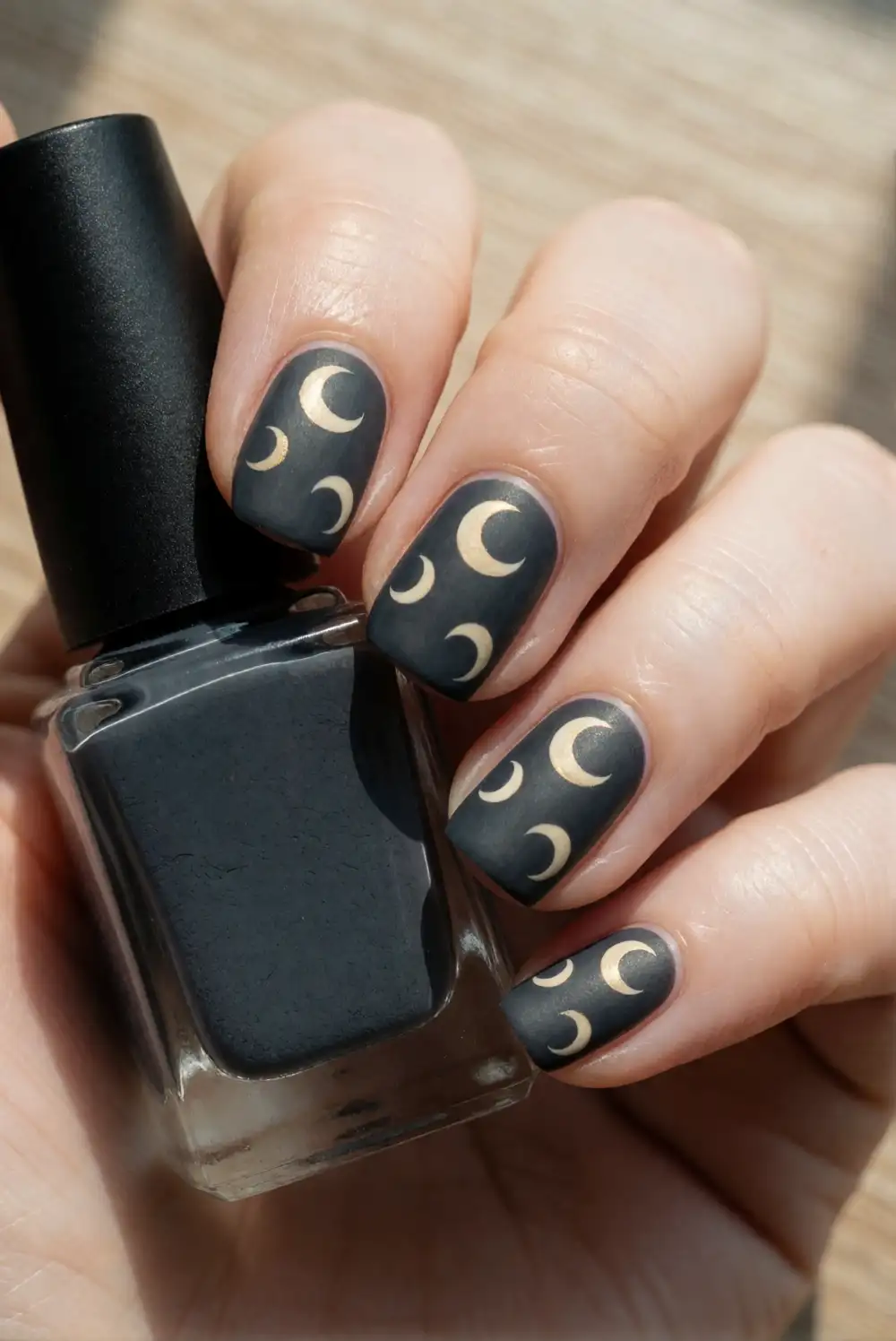 Matte Charcoal Moon Nails