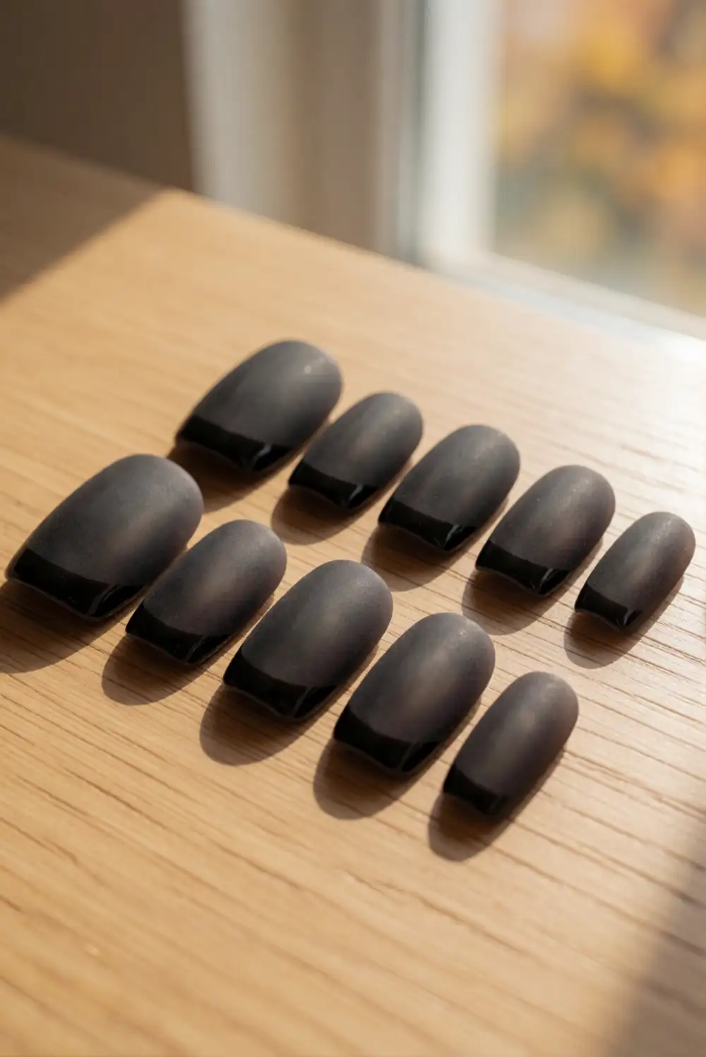 Matte Charcoal Nails With Glossy Tips