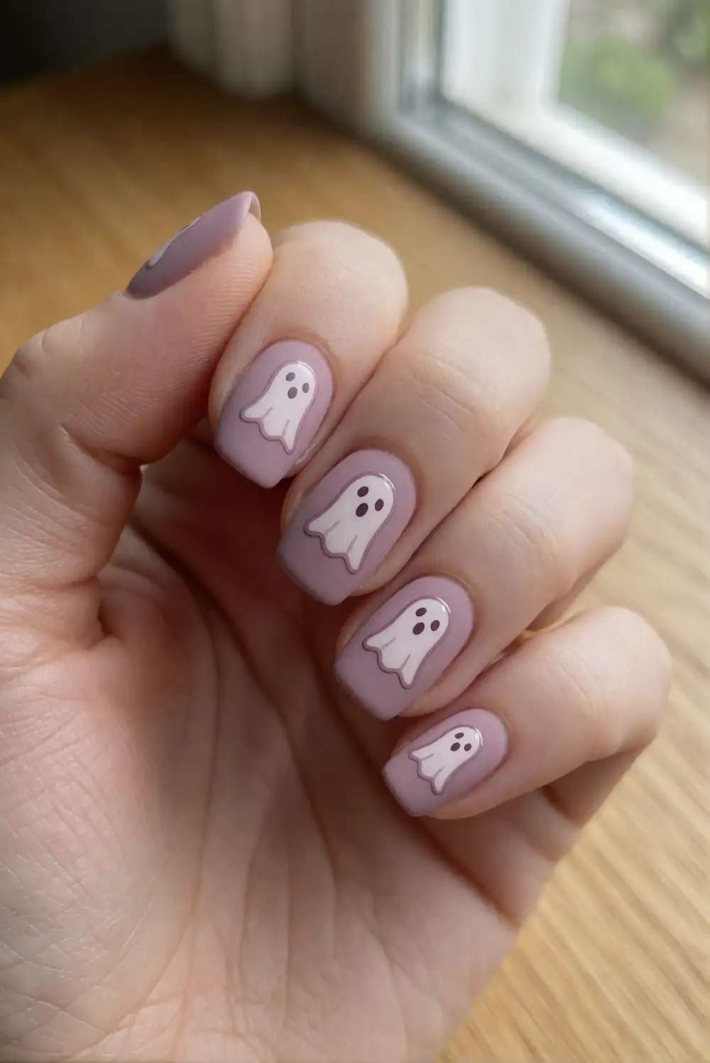 Matte Ghost Nail Art With Glossy Details