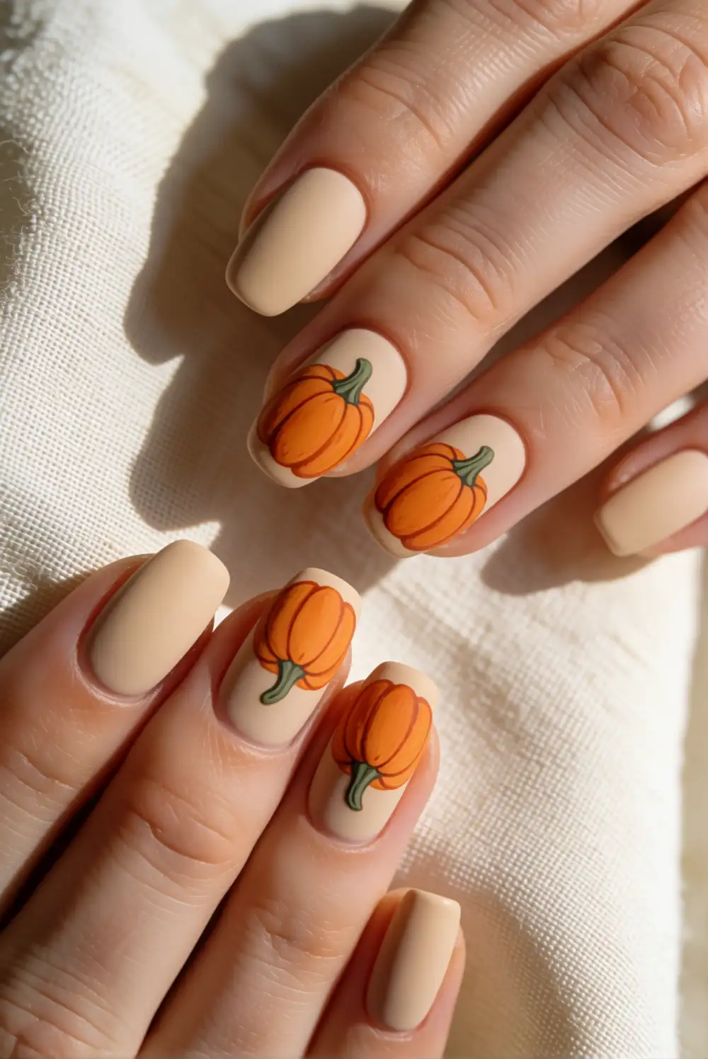 Matte Pumpkin Nail Design