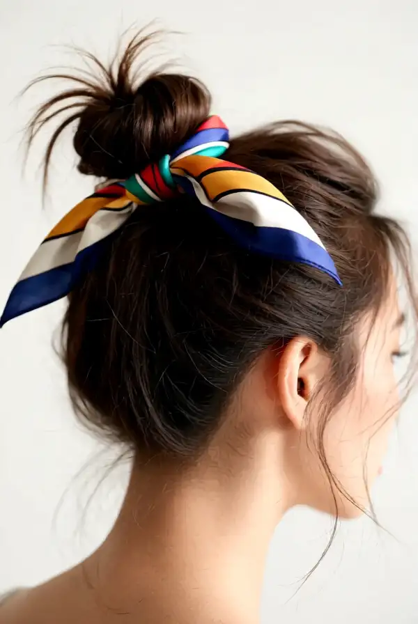 Messy Bun with Hair Scarf