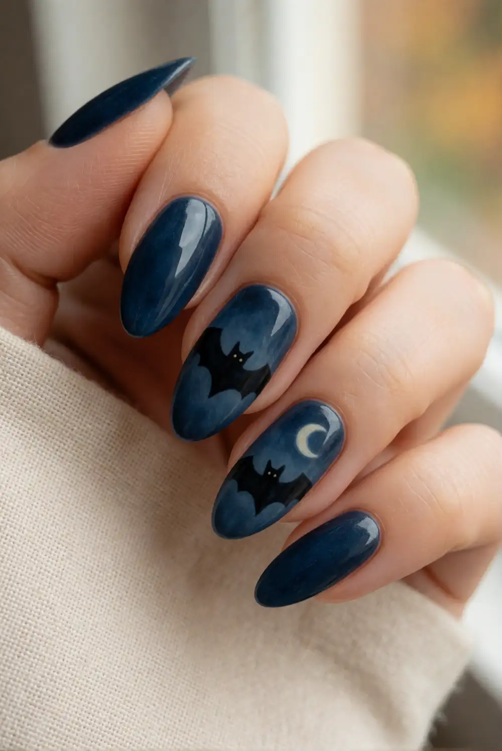 Midnight Bat Accent Nails