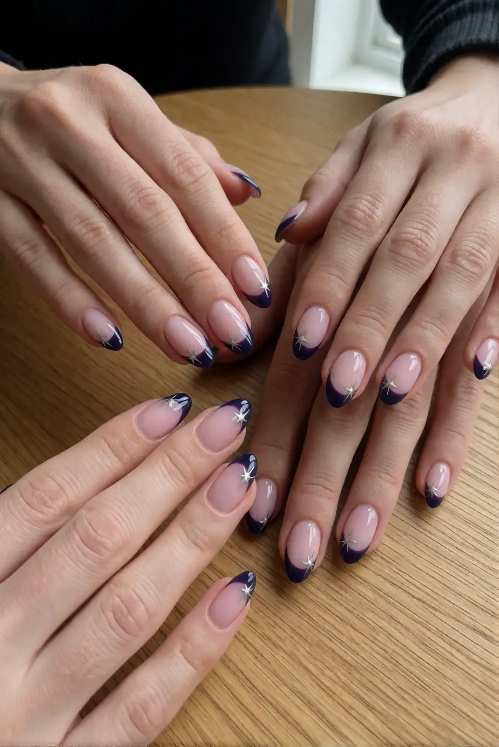Midnight French Tips with Stars