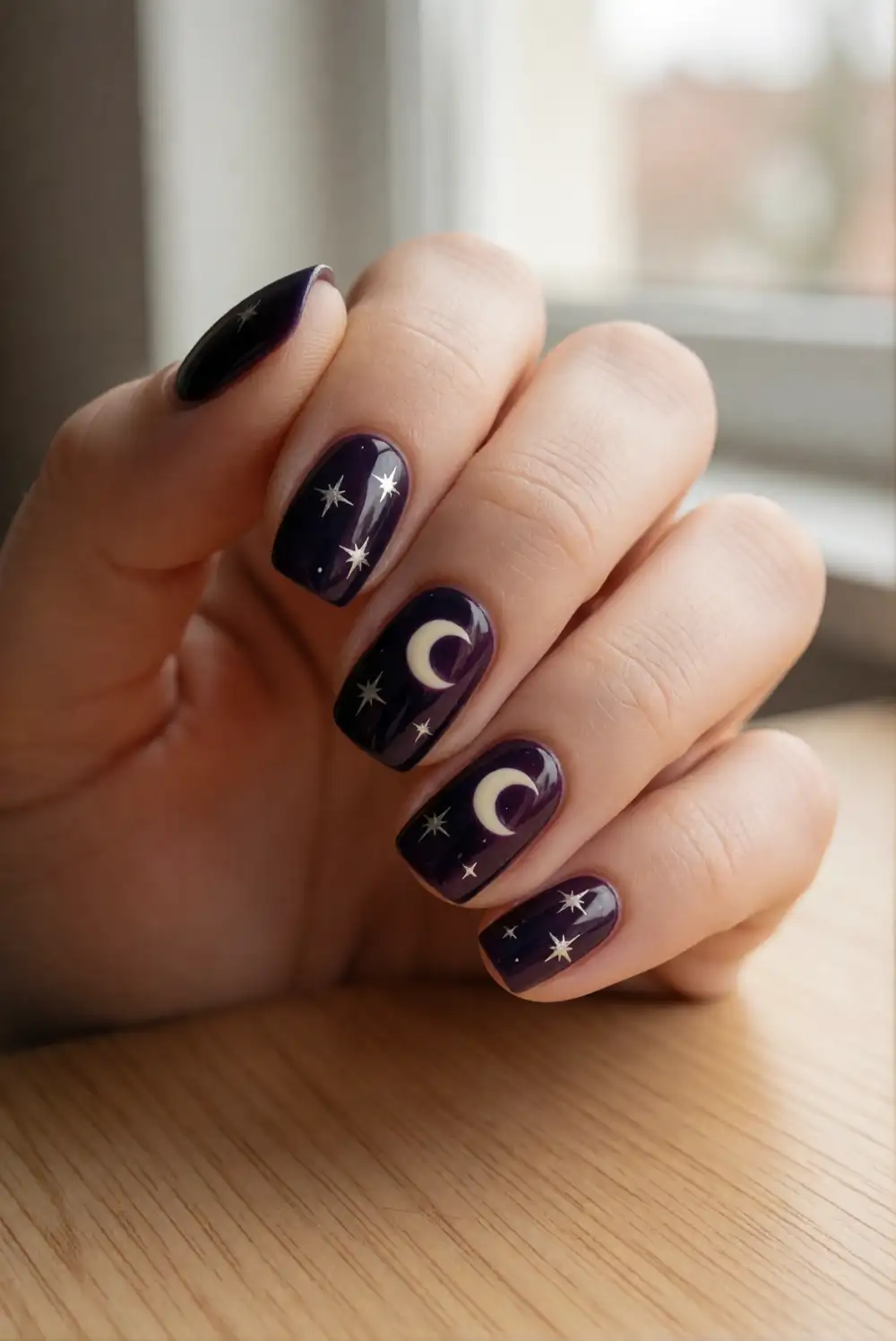 Midnight Moon and Star Nails