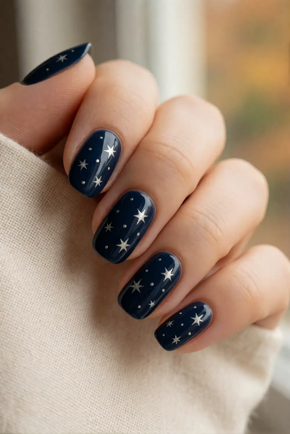 Midnight Navy Starry Nails