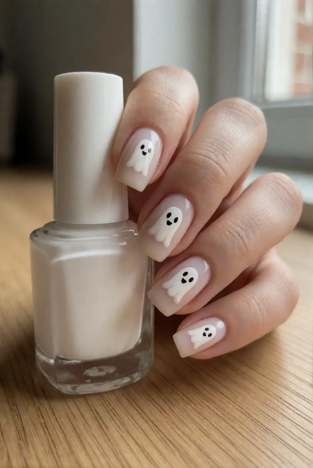 Milky White Ghost Accent Nails