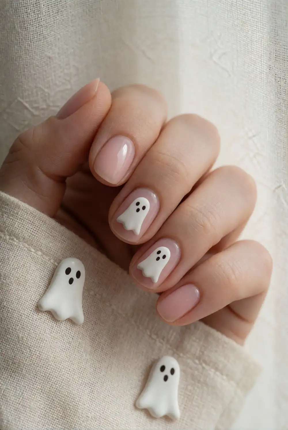 Mini Ghosts on Short Rounded Nails