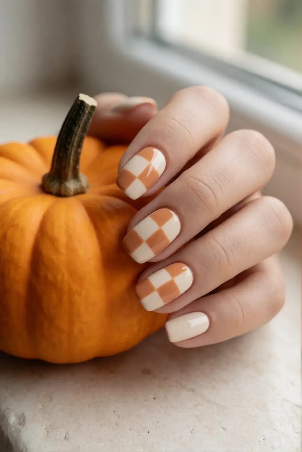 Mini Pumpkin Patch Checkerboard Nails