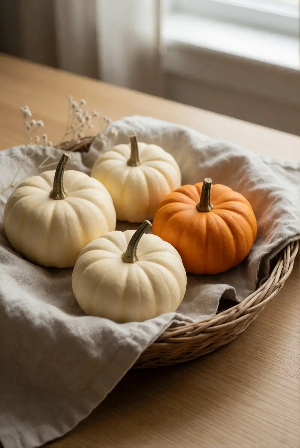 Mini Pumpkins in a Woven Basket