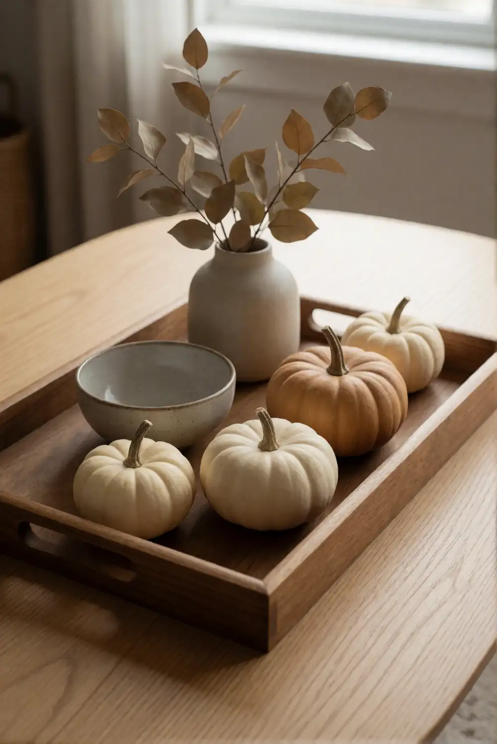 Mini Pumpkins on a Coffee Table Tray