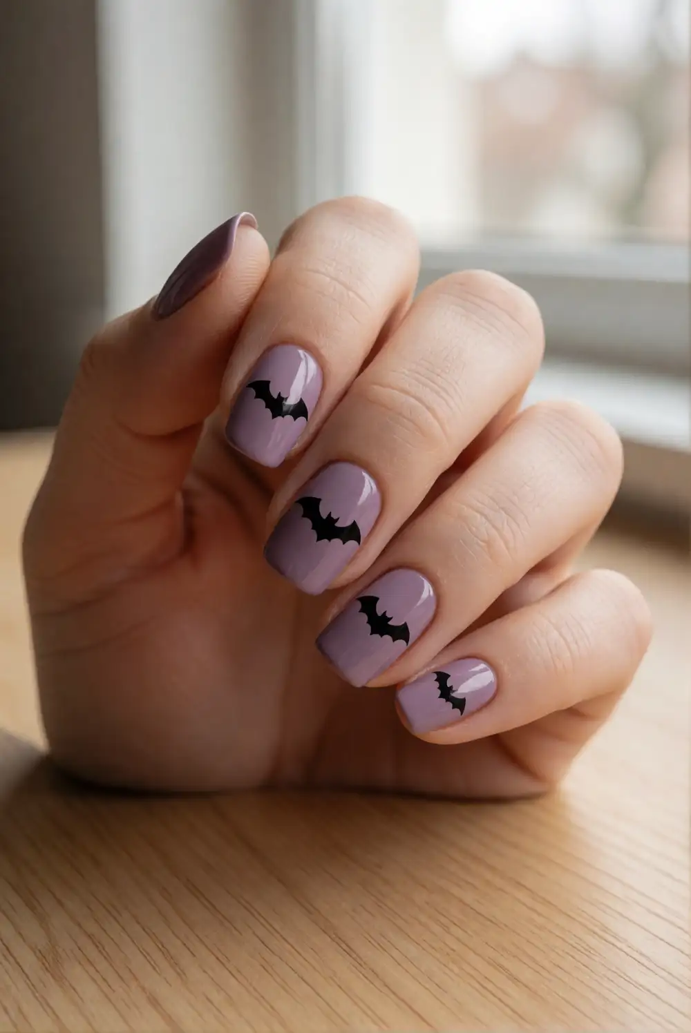 Minimal Bat Silhouette Nails